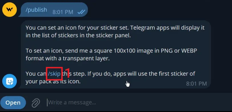 انتخاب آیکون برای استیکر